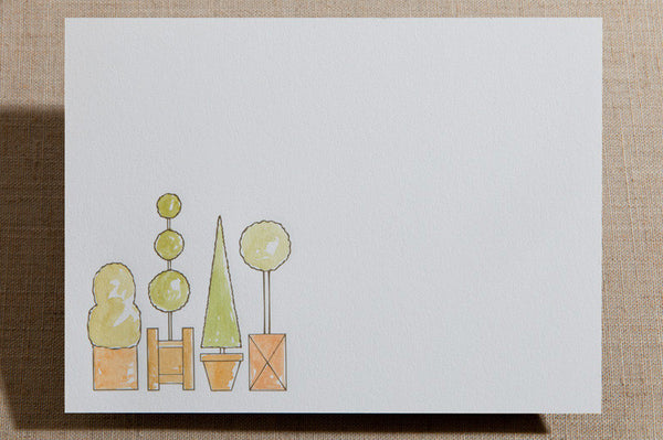 Hand-Colored Flat Cards - Watercolored Topiary
